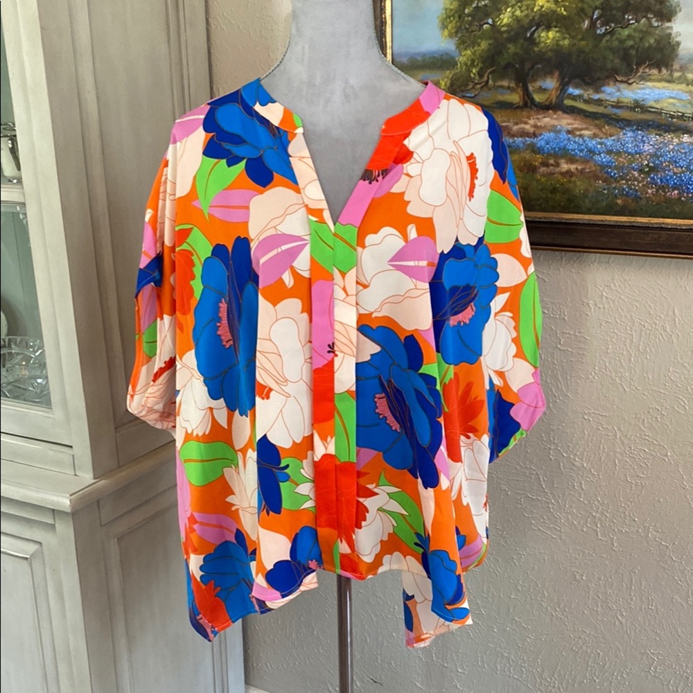 JODIFL Colorful Floral Blouse - Blue, Orange, Pink, Green